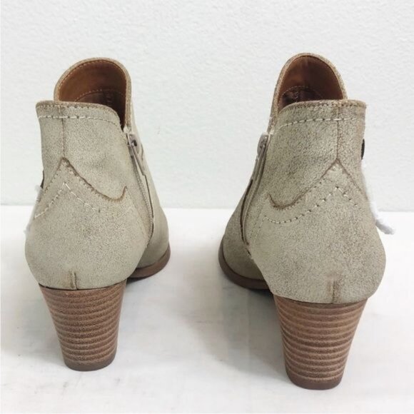 Zodiac Kaylin Western Ankle Booties Ivory Leather Side Zip Stacked Heel Size 9.5 - Picture 5 of 10